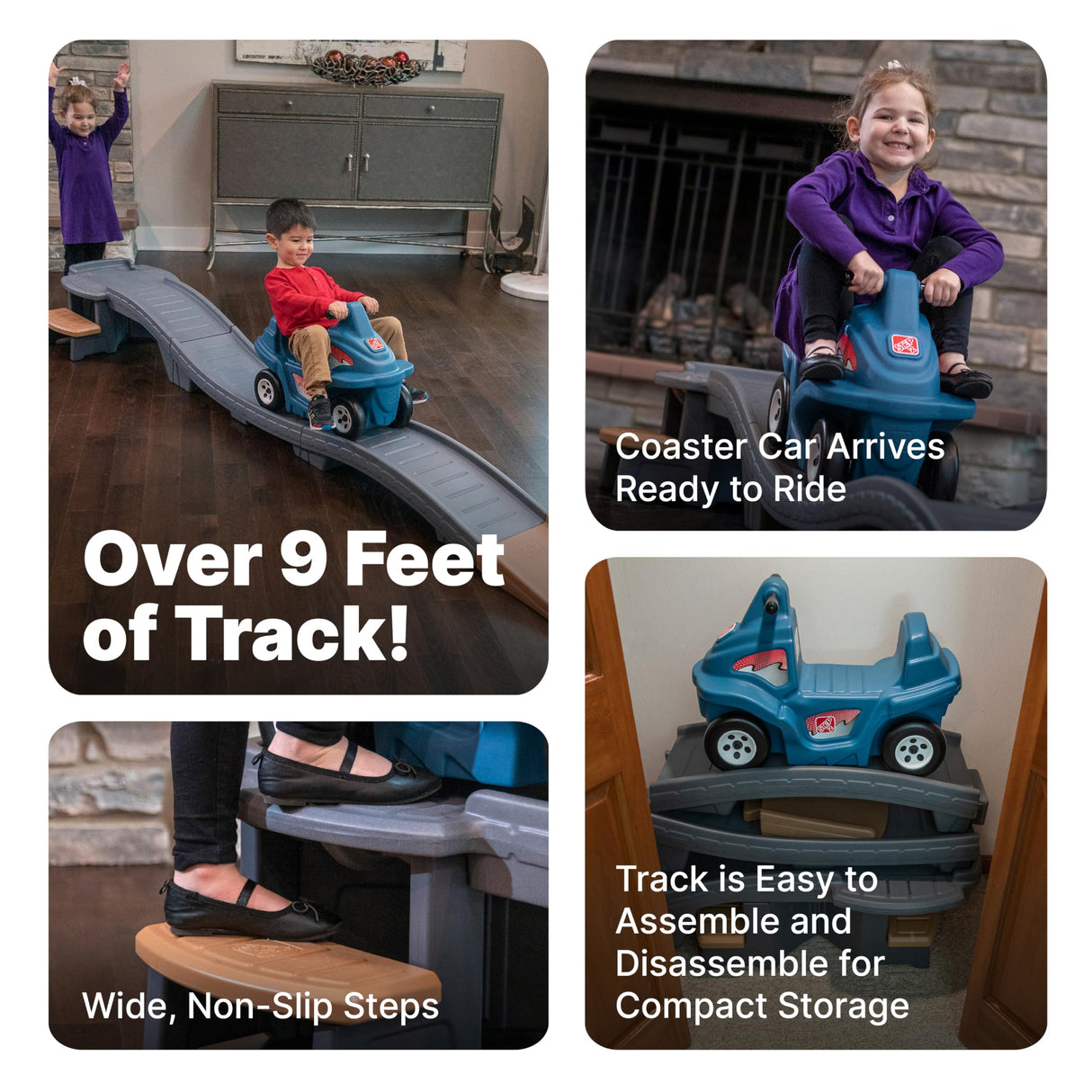 Step2 Up & Down Roller Coaster Kids Ride On Toy, Push Car, Indoor/Outdoor Playset, Made of Durable Plastic, Max Weight 50 lbs., for Toddlers 2-5 Years Old, Gray & Blue Step2