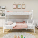Maliacife Metal Bunk Bed with Ladder and High Guardrail,Twin Over Full Size Bed Frame,Storage Space,Noise Free,No Box Spring Needed,White Maliacife