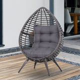 Outsunny Patio Wicker Egg Chair w/Soft Cushion, Teardrop Cuddle Seat, Outdoor/Indoor Patio Chair, PE Plastic Rattan Furniture with Adjustable Height Feet Pads, Gray Outsunny