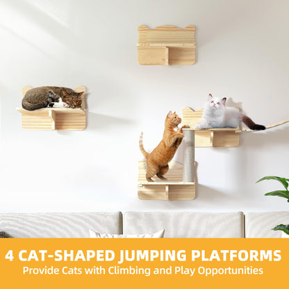 DWVO Cat Wall Shelves and Perches for Wall, Wooden Wall Mounted Cat Furniture, Set of 9 Cat Climbing Shelves with 1 Cat Wall House, 4 Wall Steps, 2 Bridge Ladder, 1 Cat Scratching Post and 1  - WoodArtSupply