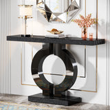 Tribesigns Modern Mirrored Console Table, Glass Sofa Table with Mirror Finish, 43-Inch Entryway Table with O-Shaped Base, Rectangular Accent Foyer Table for Living Room Hallway Entrance (Black) Tribesigns