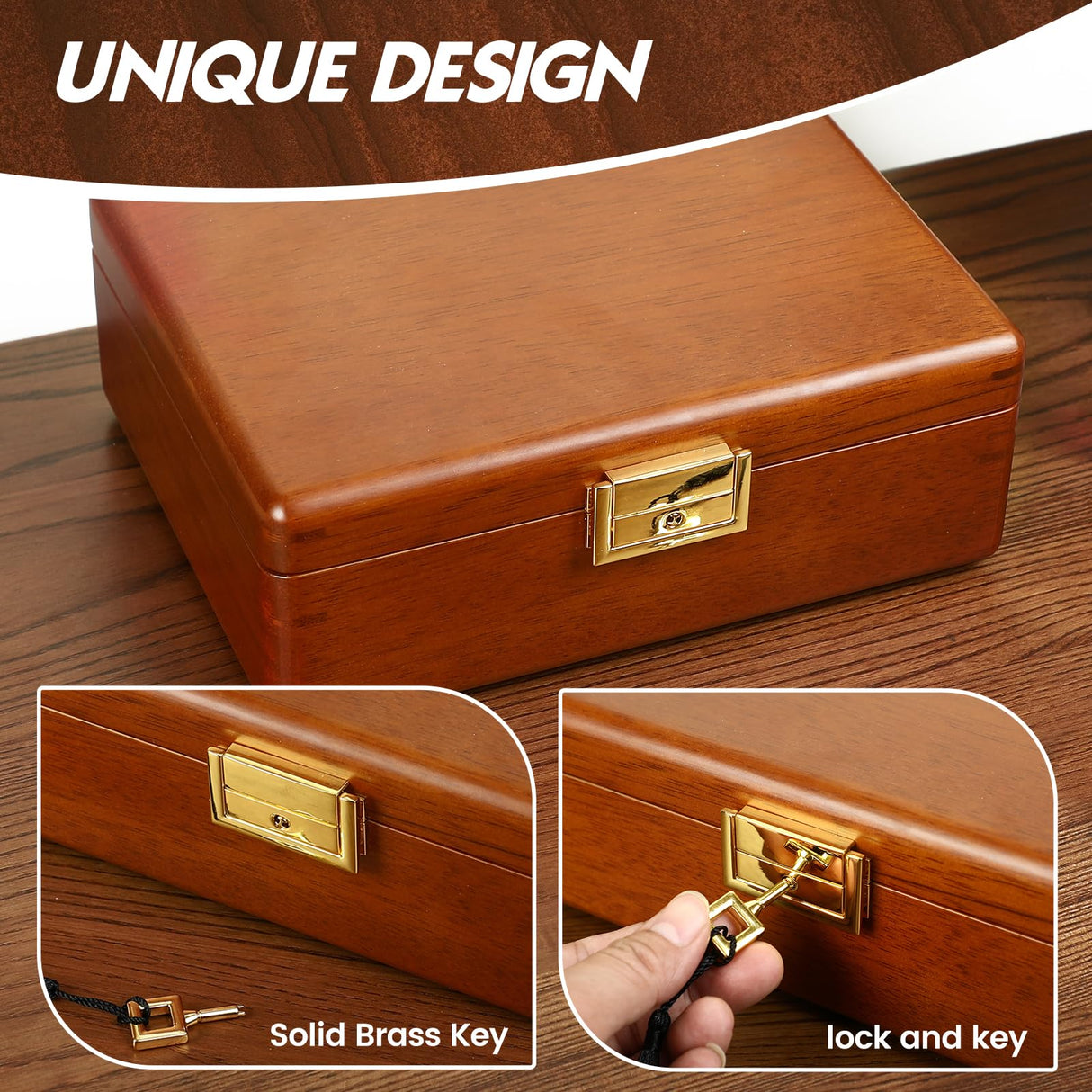 LIBOLXSP Solid Walnut Wood Jewelry Box with Lock,2 Layer Velvet Lined for Earrings Rings Necklaces Bracelets Watches,Both Style and Security, for Men Women,Vintage Brown LIBOLXSP