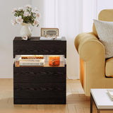 IRONCK Night Stand, LED Nightstand with 3 Drawers, Modern Bedside Table with Storage, End Table for Bedroom, Black IRONCK