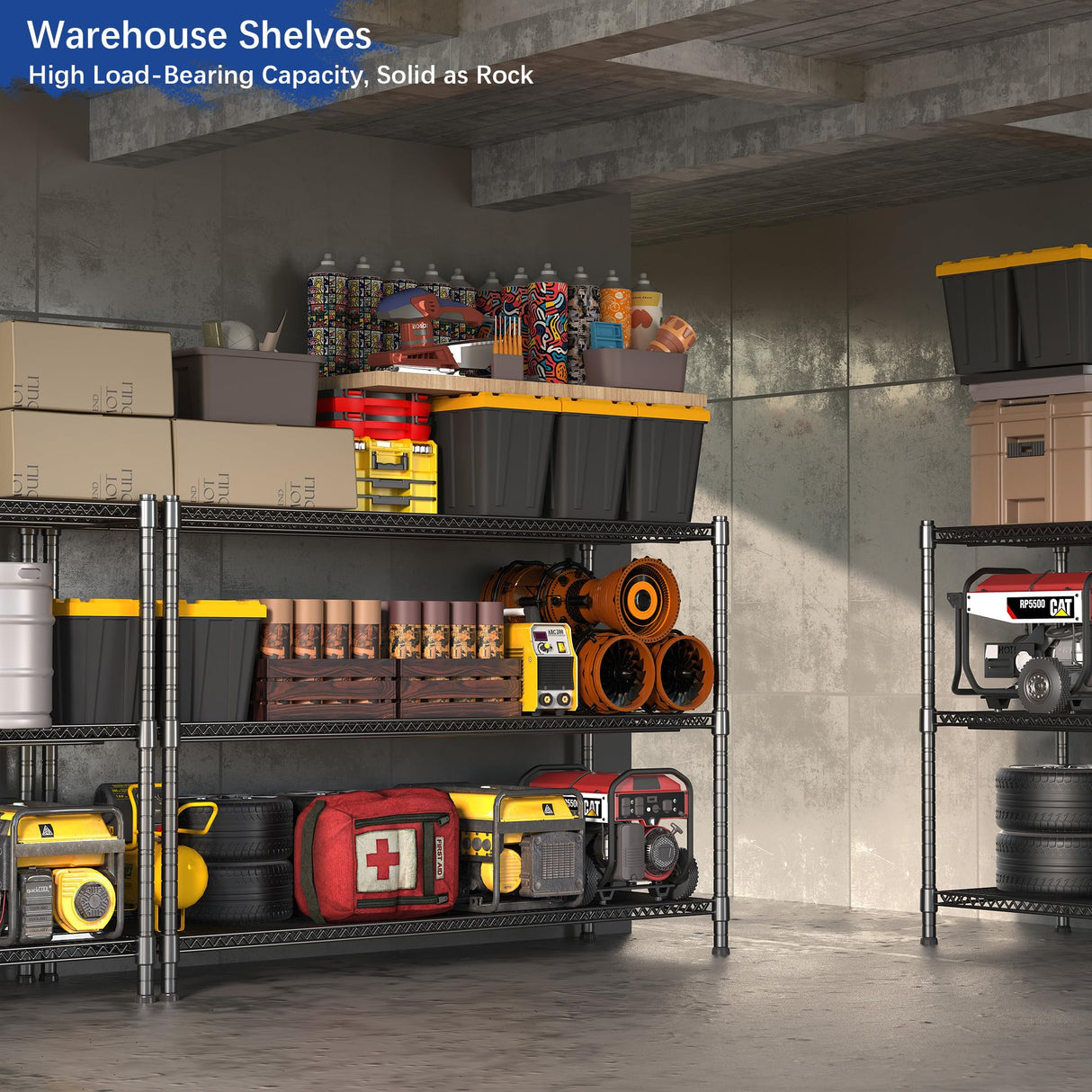 Heavy Duty Shelving, 47.6" H Garage Shelving Unit with Leveling Feet, 3-Tier Adjustable Garage Storage Shelves Metal Rack, Industrial Shelving for Warehaouse Storage, 60" W x 24" D x 47.6" H, Black GIOTORENT