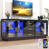 69" LED TV Stand for 70/75/80 inch TV,Modern Entertainment Center with Power Outlets,High Glossy Media Console Table Storage Cabinet with Open Shelves & Drawers for Living Room, Bedroom-Black jiteentarou
