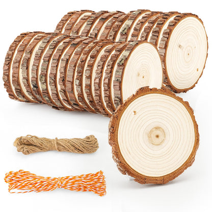 Unfinished Wood Slices with Holes for Crafts 3.5-4 inches Round Wood Circles with Bark Natural Wooden Slices Craft Wood Slices for Ornaments Bulk Blank Wood Circles Wooden Chips Round Wood Chips 26PCS