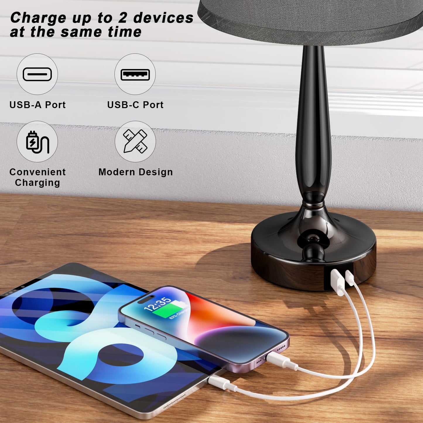 Kakanuo Touch Table Lamp for Bedroom, Small Bedside Lamp with USB C Charging Port, 3 Way Dimmable Touch Control Nightstand Lamp for Living Room and Office, LED Bulb Included