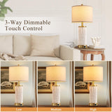 Reaketon 24.5" Farmhouse Table Lamp 3-Way Dimmable Touch Control Table Lamp Set of 2 with for Bedroom Wood Beaded Table Lamp for Living Room Rustic Nightstand Bedside Lamps(2 Bulbs Included) Reaketon