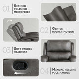 Lexicon Rocker Recliner Chair, Reclining Rocking Chair, Home Theater Reclining Seat, Manual Recliner Seat for Living Room, Nursery, Bedroom, Office, Apartment, Grey Lexicon