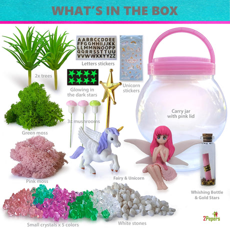 2Pepers STEM for Girls, Fairy & Unicorn Nightlight Present for Girls Age 3 4 5 6 7 8 9 10 Years Old, Kids Terrarium Arts & Crafts, Easter Birthday Fairy Gift & Unicorn Toy STEM Kit Project 2Pepers