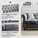 ATUMON 2 Piece Chesterfield Velvet Combination Sofa for Living Room,3-Seater and Loveseat Sofa Set Tufted Couch with 4 Pillows,Rolled Arms and Nailhead for Living Room, Bedroom, Office Grey ATUMON