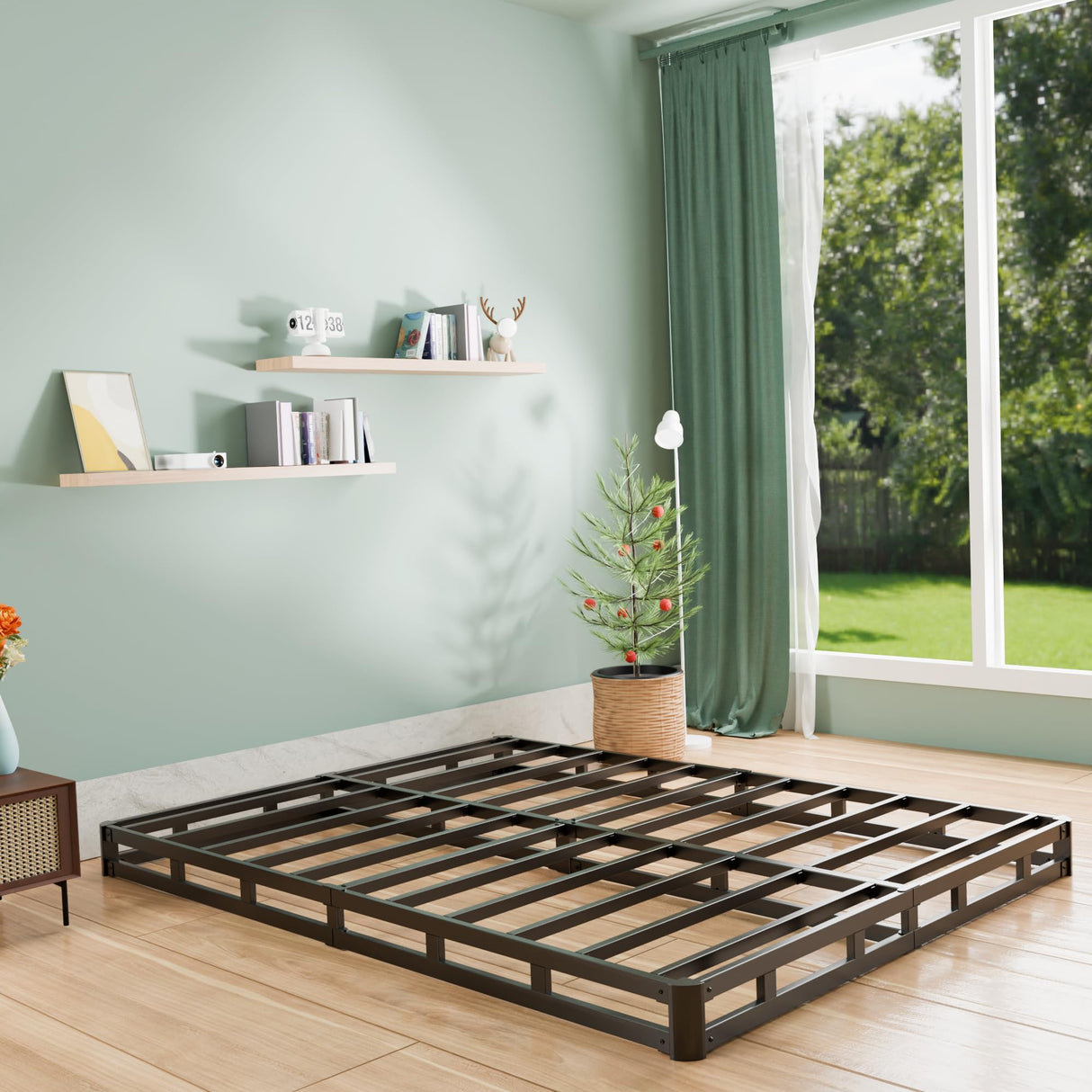 FMDMR King Box Spring 4 Inch, Low Profile King Size Box Spring Only, Heavy Duty Mattress Foundation Metal Bed Base with Fabric Cover, Easy Assembly, Non-Slip, Noise Free FMDMR