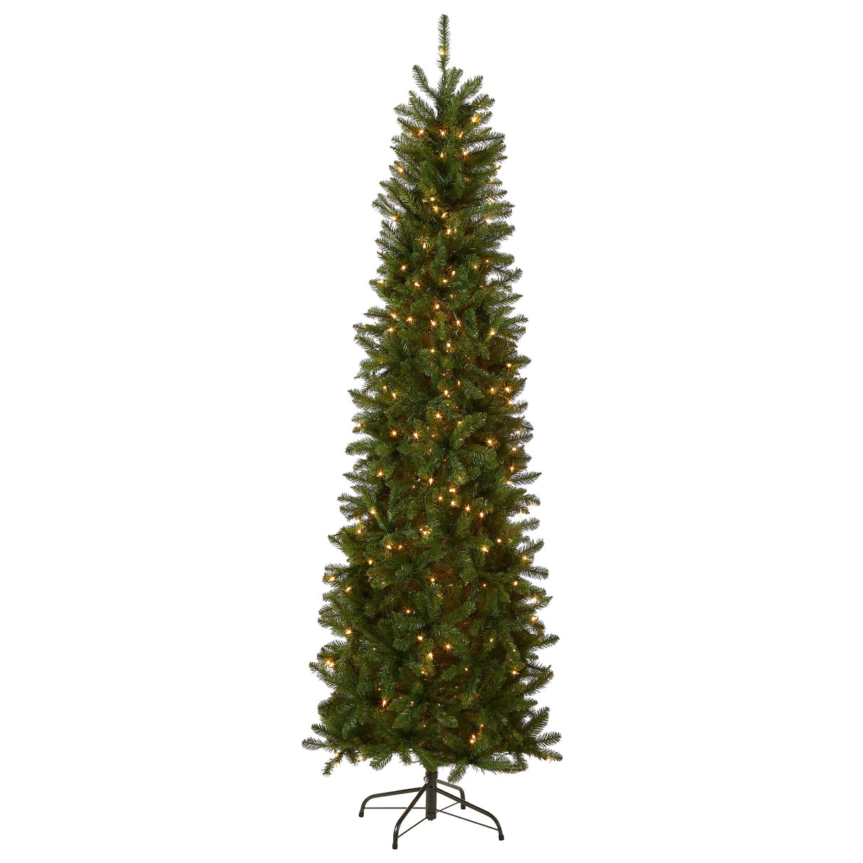 National Tree Company Artificial Pre-Lit Slim Christmas Tree, Green, Kingswood Fir, White Lights, Includes Stand, 9 Feet National Tree Company