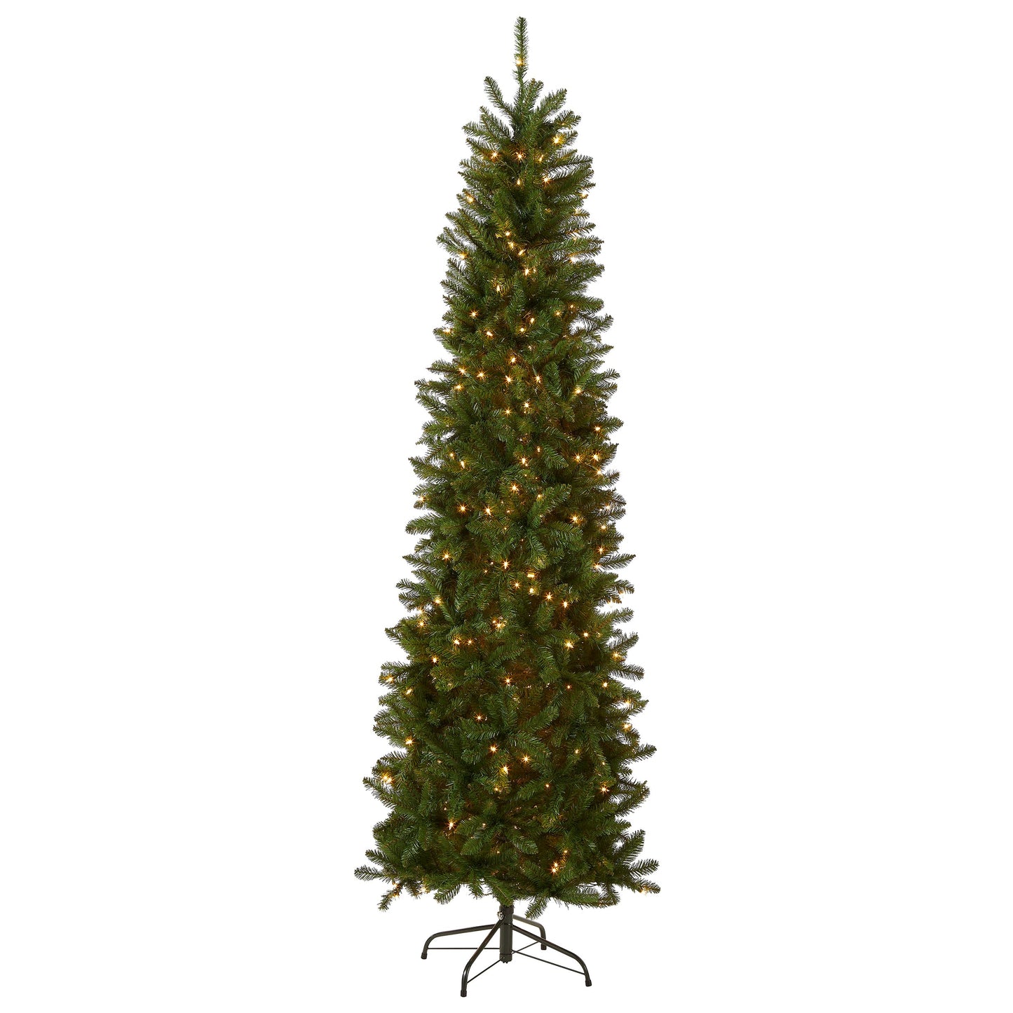 National Tree Company Artificial Pre-Lit Slim Christmas Tree, Green, Kingswood Fir, White Lights, Includes Stand, 9 Feet