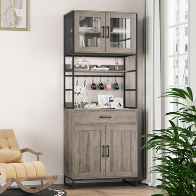 BOTLOG Hutch Cabinet with Storage, 71" H Kitchen Pantry Storage Cabinet with Microwave Stand, Hooks, Drawers for Home Bar, Kitchen, Dining Room, Industrial