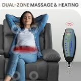 CALIVIA Manual Reclining Loveseat with Massage and Heat, Double Recliner Sofa with Center Console, Cup Holders & Storage for Living Room, RV (Grey) CALIVIA