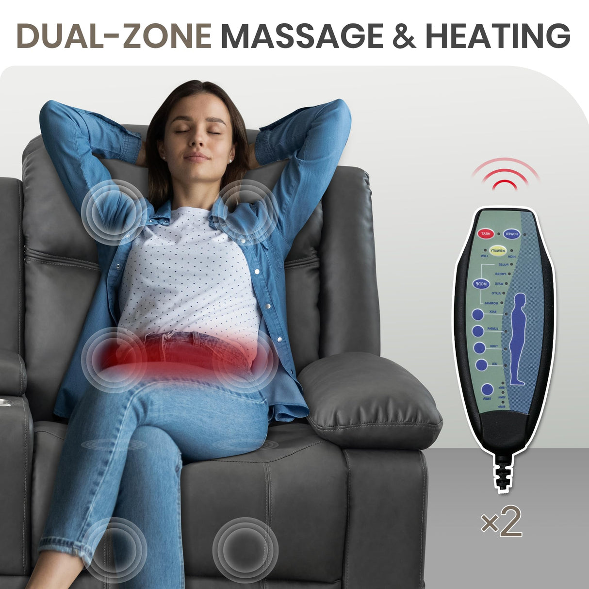 CALIVIA Manual Reclining Sofa Set, Double Recliner Loveseat and 3-Seater Sofa for Living Room, Faux Leather Upholstery with Sturdy Frame & Soft Cushions (Grey) CALIVIA