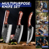 Topfeel 3PCS Butcher Knife Set, Hand Forged Serbian Chef Knife & Meat Cleaver Knife & Viking Knives, Meat Cutting Kitchen Knife Set for Home, Outdoor Cooking, Camping BBQ Gift Idea Men Topfeel