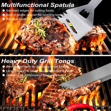 POLIGO 26PCS BBQ Accessories for Outdoor Grill Utensils Set Stainless Steel BBQ Tools Grilling Tools Set for Christmas Birthday Dads Presents, Barbecue Accessories Ideal Grilling Gifts for Men Women POLIGO