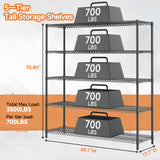 M MZG 5 Tiers Storage Shelves Load 3300LBS, Metal Shelving Wire Metal Shelving Unit Shelves for Storage Adjustable Garage Shelving for Pantry Kitchen Garage Black 17.7" D x 59.1" W x 70.4" H M MZG