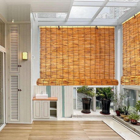 Cordless Bamboo Blinds for Windows Light Filtering UV Protection Roller Outdoor Blinds 42" 64" 52" 33" 27" 49" 58" 76" Retro Roll up Shades for Patio Backyard, Easy to install, Cocoa(Size:33x84in(WxH) VSOYRA