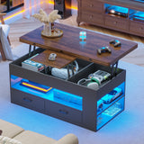 Itaar Lift Top Coffee Table, 4 in 1 Coffee Tables with Storage and Hidden Compartment, Farmhouse Coffee Table with 2 Fabric Drawers & LED Light for Living Room, Black Itaar