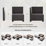 Gotland 6 Pieces Patio Furniture Set with 1 Coffee Table, 5 Seater Rattan Outdoor Sectional with Wide Armrests 29.5'' High Backrest Thick Waterproof Cushions, Conversation Sets for Deck Garden Khaki Gotland