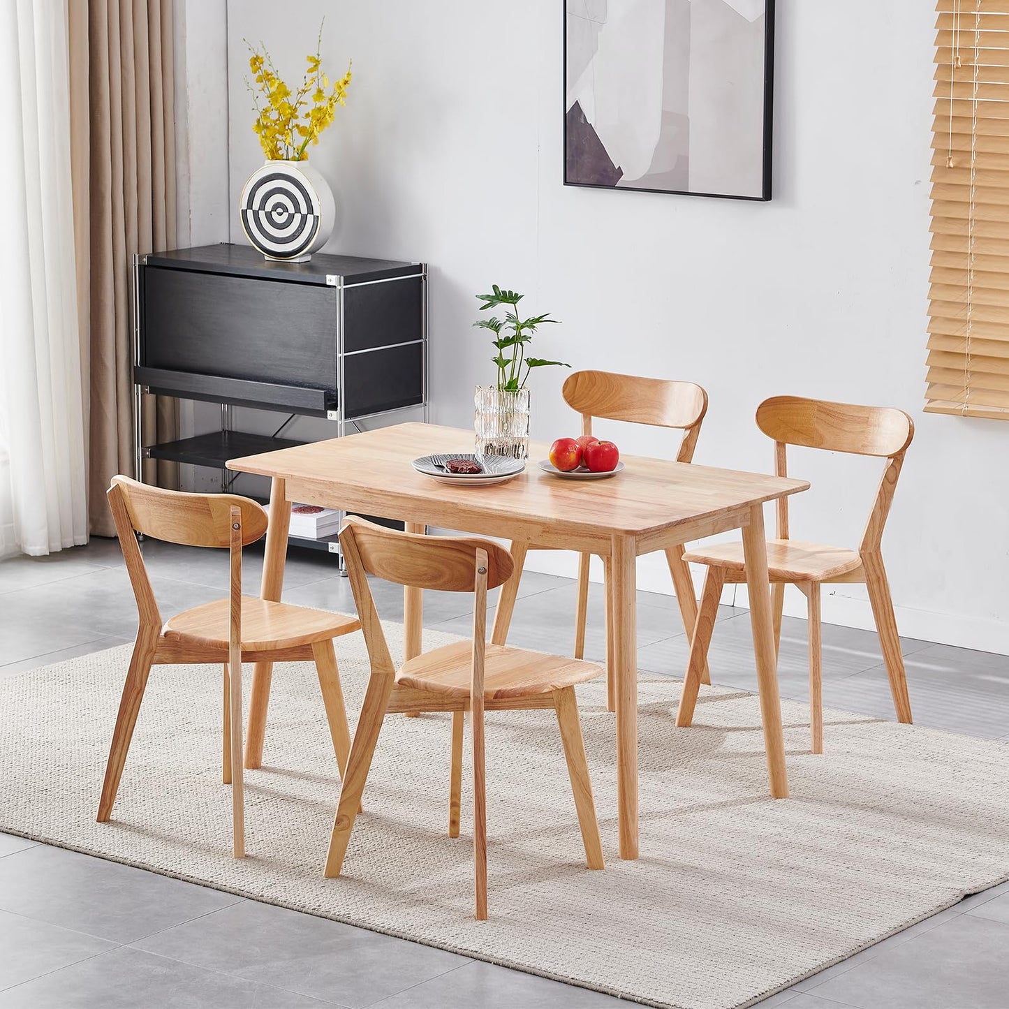 Paonne Wood Dining Table Set for 4 Mid-Century 5-Piece Dining Set Modern Compact Solid Wood Table & Chair Set for Home, Apartment (Louis), W-5DT&DC - WoodArtSupply