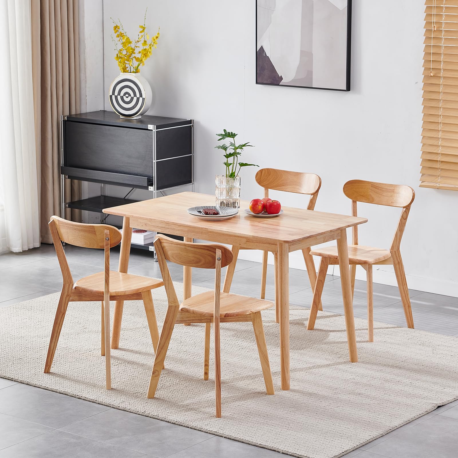 Paonne Wood Dining Table Set for 4 Mid-Century 5-Piece Dining Set Modern Compact Solid Wood Table & Chair Set for Home, Apartment (Louis), W-5DT&DC - WoodArtSupply