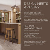 Maven Lane Kitchen Bar Stool, Modern Farmhouse Wood Counter Barstool, Kitchen Island Counterstool, Counter Height Bar Stools for Kitchen, Wide Seat Backless Bar Stools, Luna 26 Inch, Rustic Natural Maven Lane