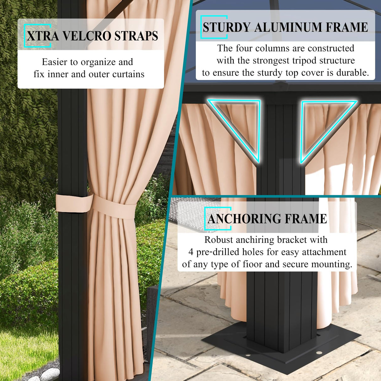 oneinmil 10x13FT Outdoor Polycarbonate Gazebo, Heavy Duty Double Roof Hardtop Gazebo with Aluminum Frame and Netting and Curtains for Patios oneinmil