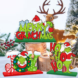 3 Pieces Christmas Table Signs Decorations, Merry Christmas Wooden Centerpiece Ornaments, Joy Wood Desktop Signs Decor for Kitchen Home Winter Whoville Xmas Holidays Theme Party Supplies CIOEY