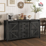 HOMCOM 60" Farmhouse Sideboard Buffet Cabinet with Storage, Kitchen Cabinet with 2 Sliding Barn Doors, 4 Deep Drawers and 2 Adjustable Shelves, Coffee Bar Cabinet, Distressed Dark Gray HOMCOM