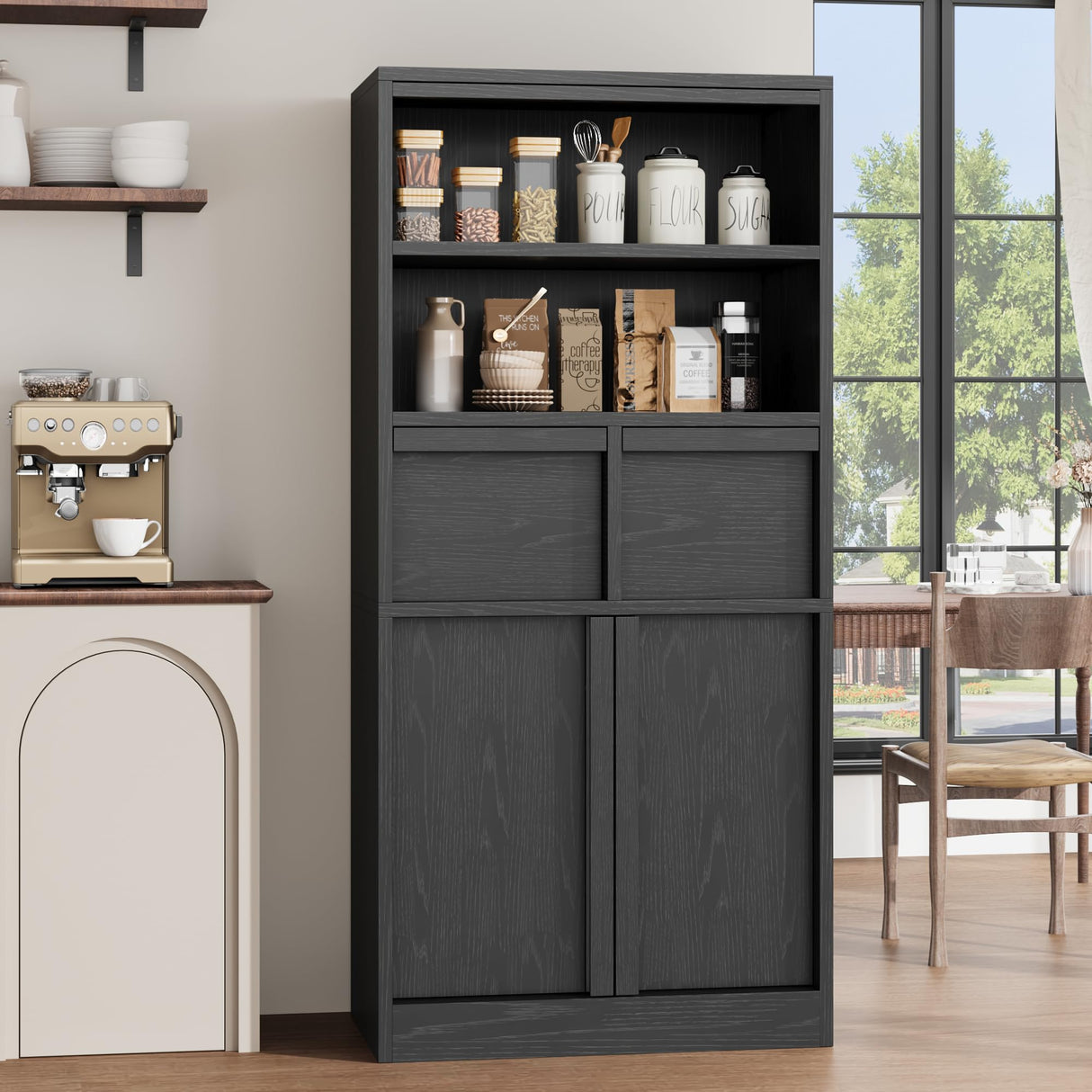 GarveeHome Tall Bathroom Cabinet, Floor Storage Cabinet with Doors & 2 Drawers, 51" H Tall Organizer Cabinet Freestanding for Bathroom, Living Room, Kitchen & Pantry (Black) GarveeHome