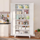 Metal Pantry Cabinet with 2 Doors and 5 Adjustable Shelves, 75" Kitchen Storage cabinets with Gold Handles, Versatile Storage for Laundry Room, Living Room, Bathroom, Dinning Room, Utility Room-White winiowa