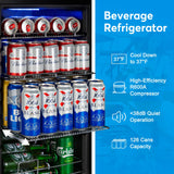 Beverage Refrigerator 17 inch Wide - 126 Can Beverage Cooler with Glass Door | Counter-Top/Freestanding Mini Beverage Beer Fridge | Temperature Memory | Invisible Door | Perfect for Soda, Beer FoMup