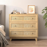 3 Drawer Rattan Dresser for Bedroom, Modern Natural Wooden Dresser, Beside Table for Closet, Boho Nightstand Chests of Drawers for Bedroom, Living Room, Entryway, Hallway yesasin