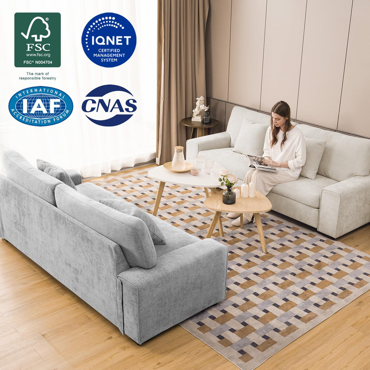 DOPEDIO Modern Loveseat Sofa for Living Room,Chenille Recliner, Removable Cover, Spring Cushions, Solid Wood Frame, Easy Assembly for Small Spaces (71.25inch，Light Gray) DOPEDIO