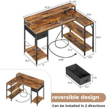 SUPERJARE L Shaped Gaming Desk with LED Lights & Power Outlets, Reversible Computer Desk with Shelves & Drawer, Corner Desk Home Office Desk, Rustic Brown, 7035ZC SUPERJARE