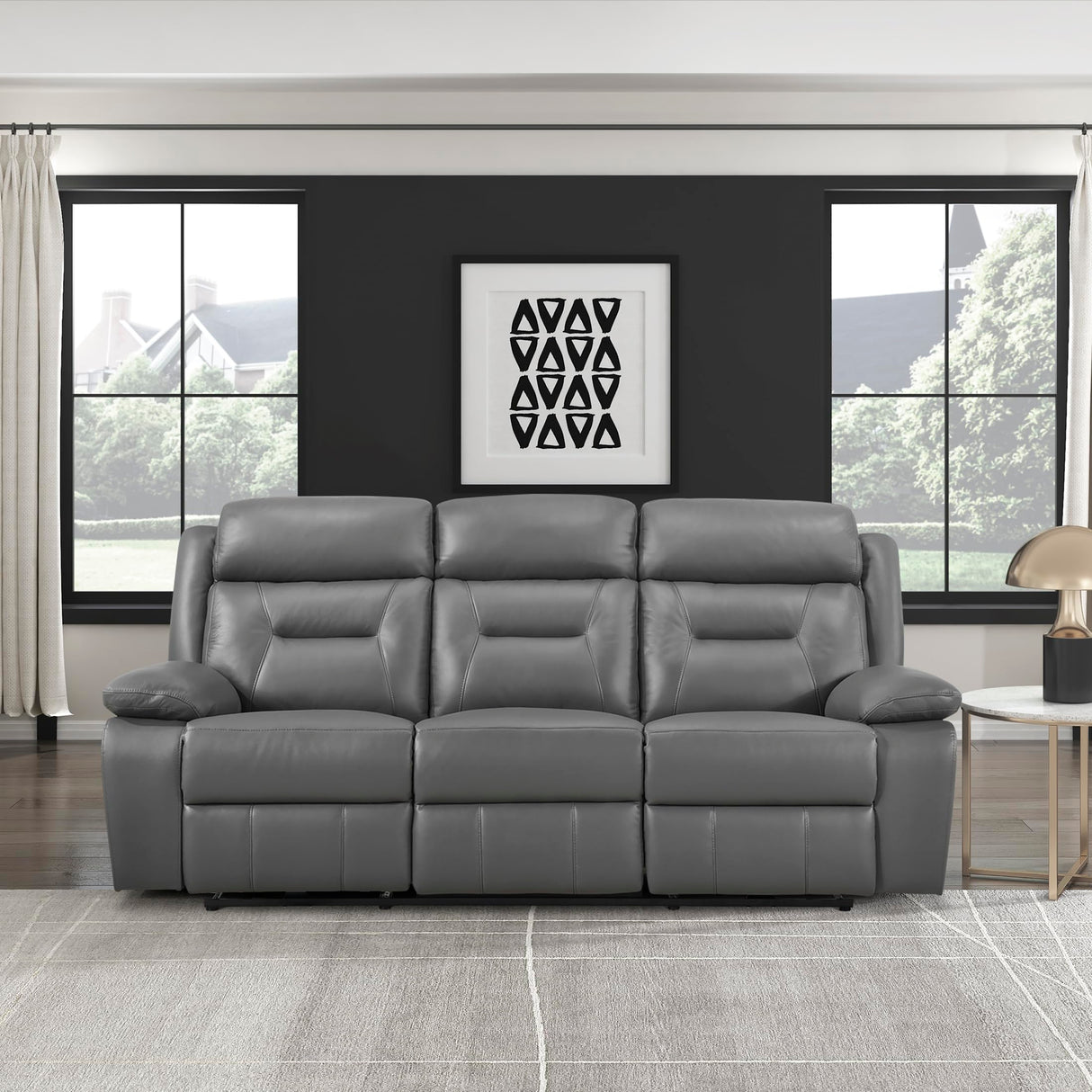 Lexicon Power Double Recliner Sofa, Top Grain Leather Match Reclining Sofa with Pillow Top Armrests, Home Theater Seating, Wall Hugger Recliner Couch with USB Port, 87" W, Dark Gray Lexicon