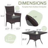 Kurapika 15-Piece Patio Furniture Outdoor Dining Set, Wicker Rattan Patio Dining Table and Chairs Set, Square Tempered Glass Tabletop with Umbrella Hole and 12 Chair Set, Grey Kurapika