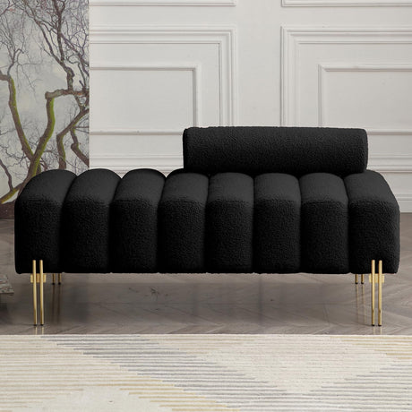 NIOIIKIT 53.2" Modern Loveseat Sofa Couch, Upholstered Accent Sofa with Golden Legs and Adjustable Backrest, Small Teddy Fleece Couches for Bedroom, Living Room, Compact Small Space (Black) NIOIIKIT