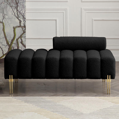 NIOIIKIT 53.2" Modern Loveseat Sofa Couch, Upholstered Accent Sofa with Golden Legs and Adjustable Backrest, Small Teddy Fleece Couches for Bedroom, Living Room, Compact Small Space (Black)