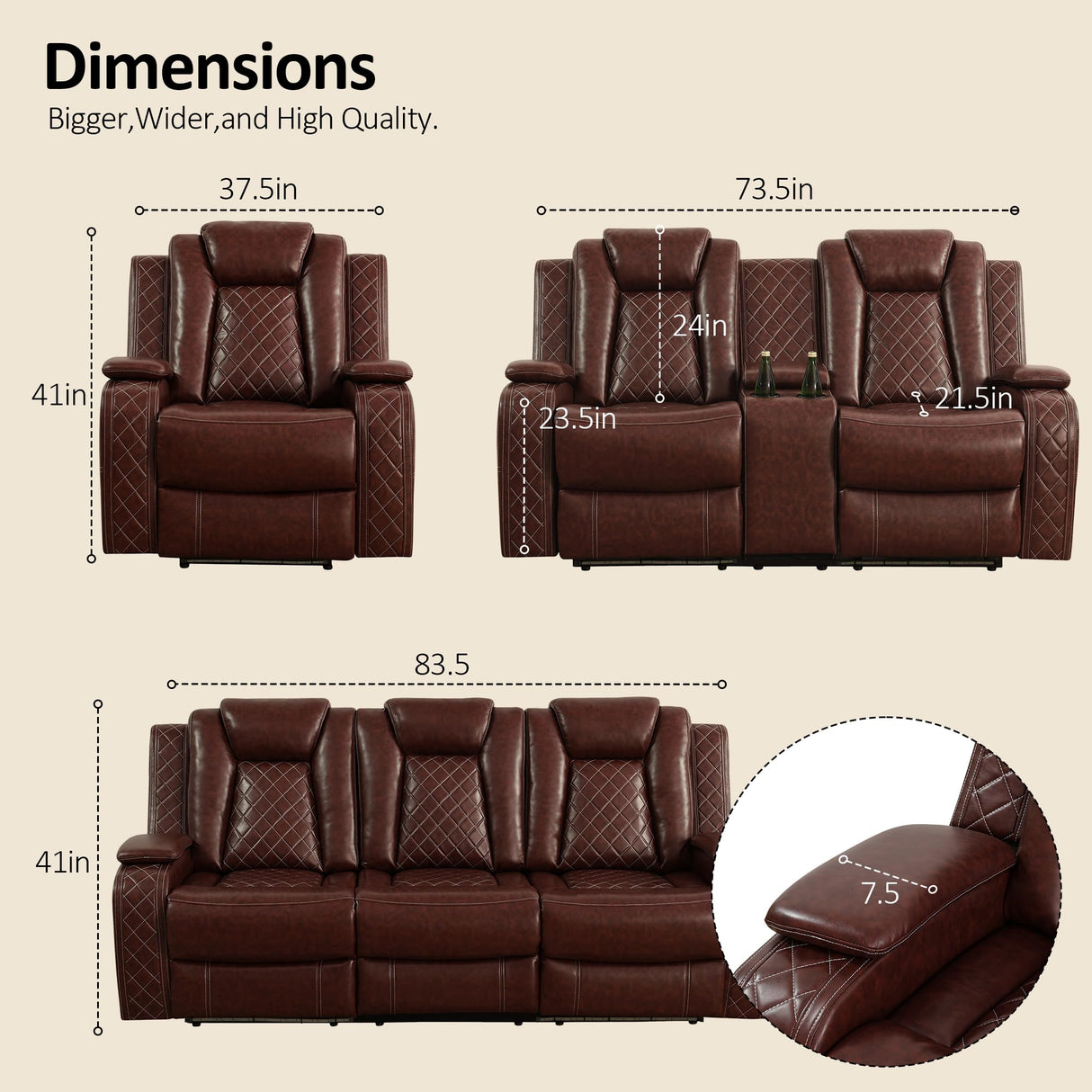 YIORTWO Power Recliner Sofa Set - Breathable Leather Power Recliner Sofa,Living Room Furniture with USB Charging, LED Lights,Hidden Storage Buckets, Stainless Steel Cup Holders(Loveseat,Brown) YIORTWO