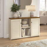 Bush Furniture Fairview Antique White Accent Cabinet with Tea Maple Doors for Home Office Storage Bush Business Furniture