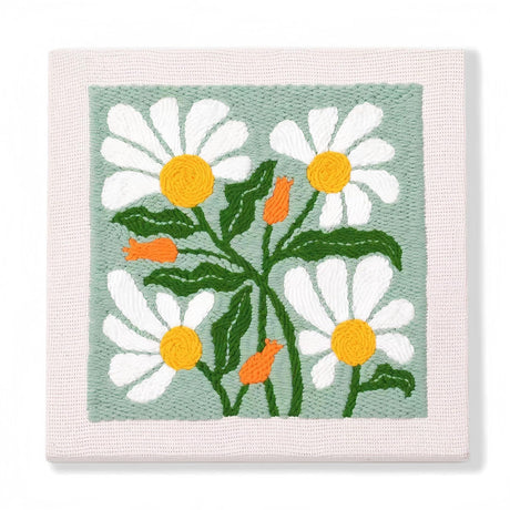 DCCQ Punch Needle Kits for Beginners,Sunny Lovely White Flowers and Green Background，with Hoop Embroidery Punch Needle Starter Craft Set for Suitable as a Holiday Gift for Adults or Children DCCQ