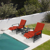 Oakcloud Adjustable Outdoor Lounge Chair Metal Patio Relaxing Recliner Chair with Removable Cushions(Red) Oakcloud