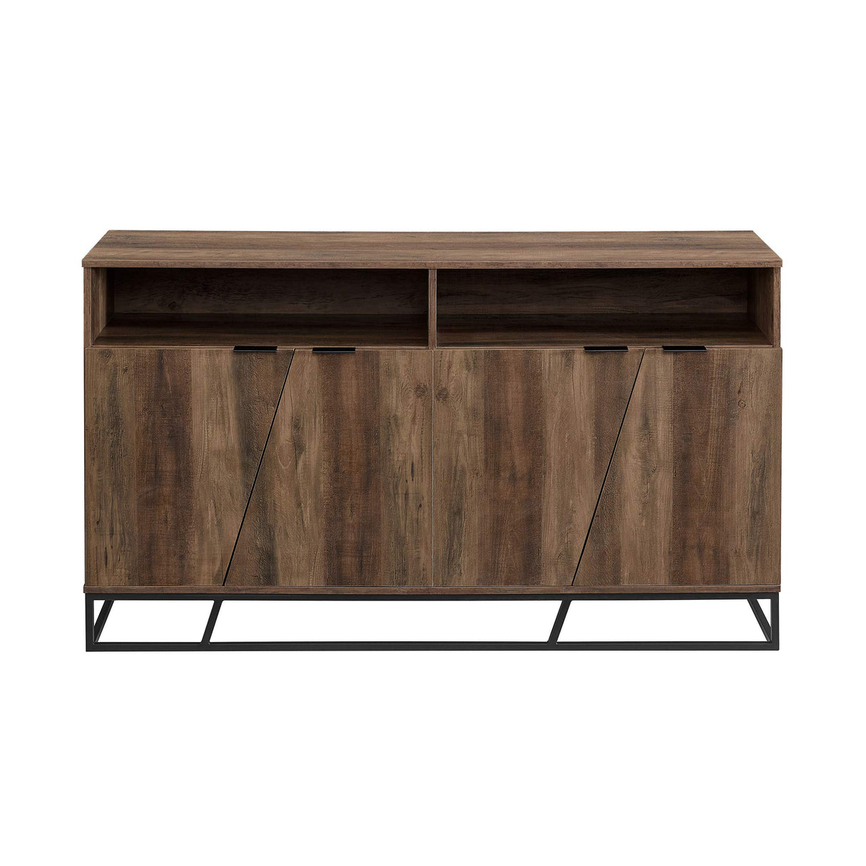 Walker Edison Angled Door Cabinet-Sideboard-Buffet with Open Shelf Storage, 58, Rustic Oak Walker Edison