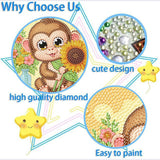 ajepon Monkey Diamond Art Kits for Kids with Frame, Animal Diamond Art for Kids Ages 8-12, Monkeys Diamond Painting Kits for Kid with Beautiful Package for Gift Home Wall Decor (7x7inch) ajepon