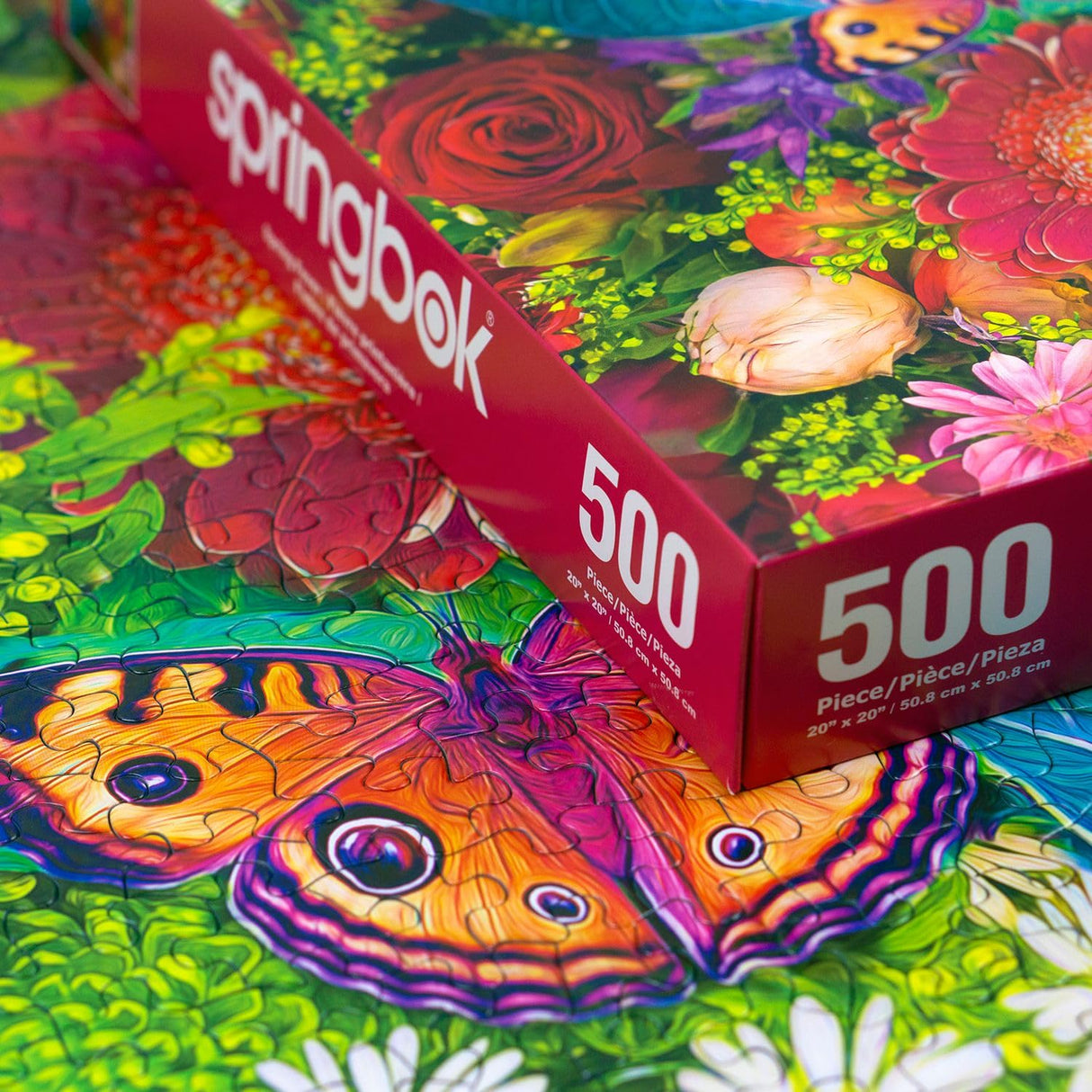 Springbok Spring Fever 500 Piece Jigsaw Puzzle for Adults - Colorful Butterfly and Flowers - Relaxing Puzzle with Unique Precision Fit Pieces - Finished Size 20" x 20" Springbok
